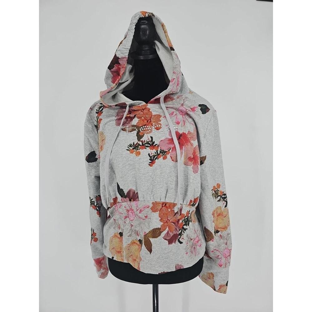 Bebe Gray Floral Hoodie XL‎ Wide Waist 100% Cotton